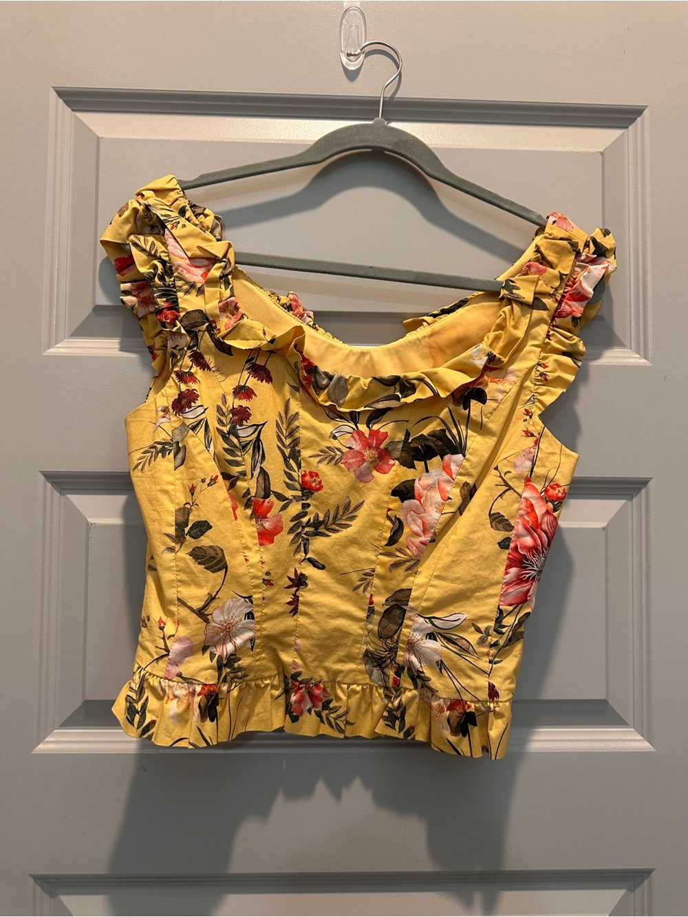 ANTONIO MELANI Yellow Floral Ruffle Crop Top